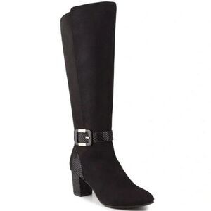 Karen Scott Isabell Wide-Calf Dress Boots Black Microsuede 7.5M New